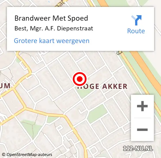 Locatie op kaart van de 112 melding: Brandweer Met Spoed Naar Best, Mgr. A.F. Diepenstraat op 16 oktober 2021 04:55