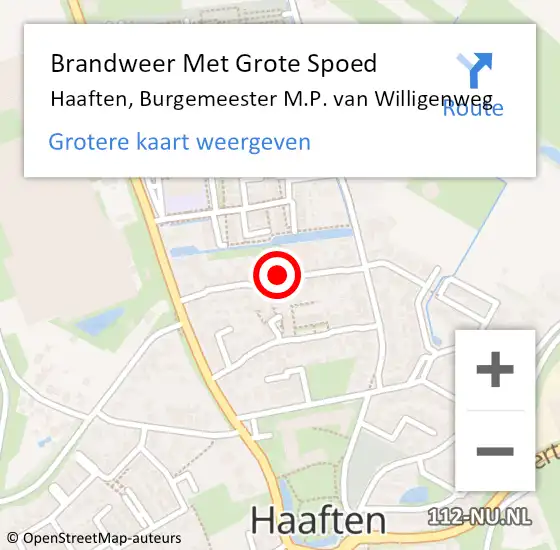 Locatie op kaart van de 112 melding: Brandweer Met Grote Spoed Naar Haaften, Burgemeester M.P. van Willigenweg op 16 oktober 2021 04:57