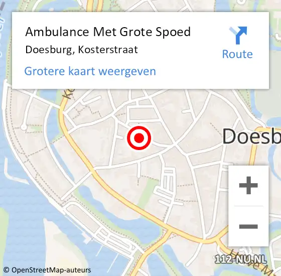 Locatie op kaart van de 112 melding: Ambulance Met Grote Spoed Naar Doesburg, Kosterstraat op 16 oktober 2021 04:59