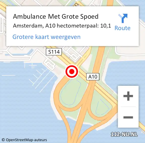 Locatie op kaart van de 112 melding: Ambulance Met Grote Spoed Naar Amsterdam, A10 hectometerpaal: 10,1 op 16 oktober 2021 06:27