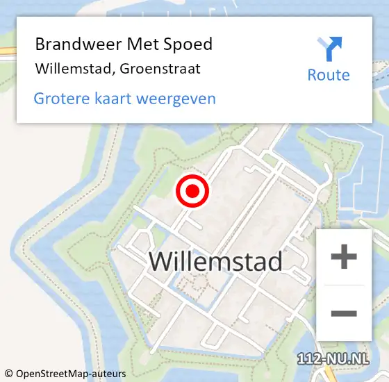 Locatie op kaart van de 112 melding: Brandweer Met Spoed Naar Willemstad, Groenstraat op 16 oktober 2021 07:13