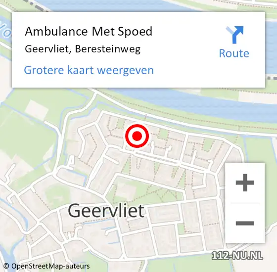 Locatie op kaart van de 112 melding: Ambulance Met Spoed Naar Geervliet, Beresteinweg op 16 oktober 2021 07:30