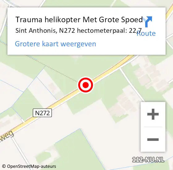 Locatie op kaart van de 112 melding: Trauma helikopter Met Grote Spoed Naar Sint Anthonis, N272 hectometerpaal: 22,7 op 16 oktober 2021 07:33