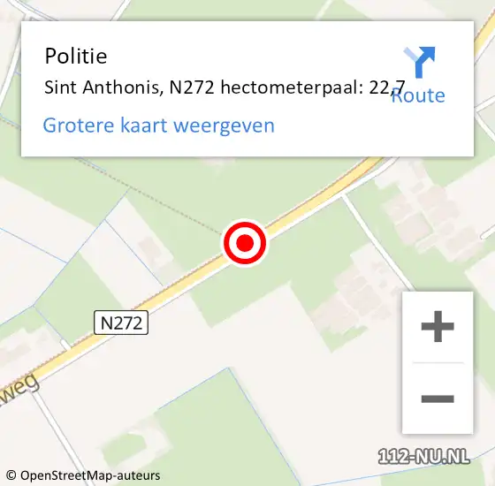 Locatie op kaart van de 112 melding: Politie Sint Anthonis, N272 hectometerpaal: 22,7 op 16 oktober 2021 07:42