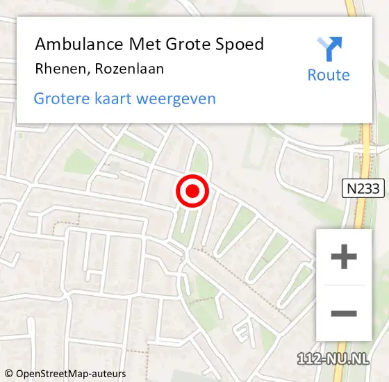 Locatie op kaart van de 112 melding: Ambulance Met Grote Spoed Naar Rhenen, Rozenlaan op 16 oktober 2021 07:48