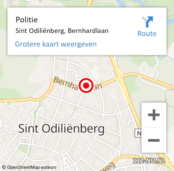 Locatie op kaart van de 112 melding: Politie Sint Odiliënberg, Bernhardlaan op 16 oktober 2021 07:59