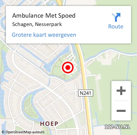Locatie op kaart van de 112 melding: Ambulance Met Spoed Naar Schagen, Nesserpark op 16 oktober 2021 08:22