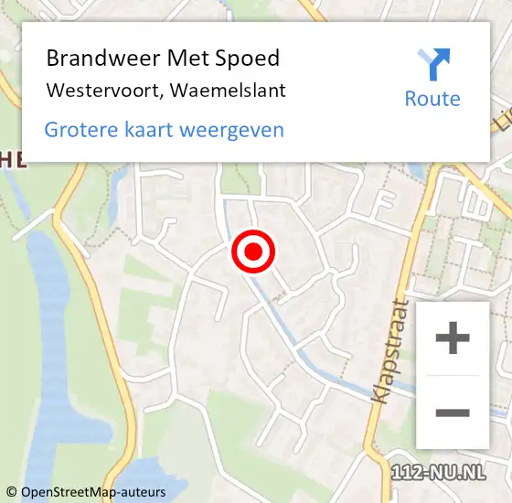 Locatie op kaart van de 112 melding: Brandweer Met Spoed Naar Westervoort, Waemelslant op 16 oktober 2021 08:33