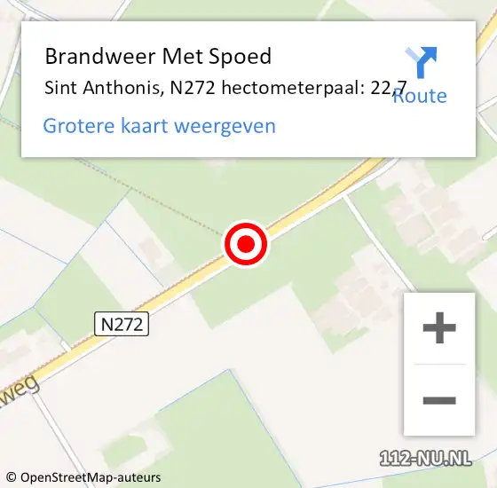 Locatie op kaart van de 112 melding: Brandweer Met Spoed Naar Sint Anthonis, N272 hectometerpaal: 22,7 op 16 oktober 2021 09:09