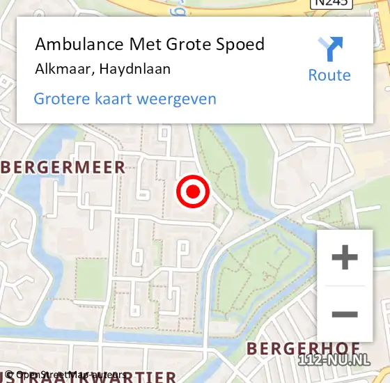 Locatie op kaart van de 112 melding: Ambulance Met Grote Spoed Naar Alkmaar, Haydnlaan op 16 oktober 2021 09:31