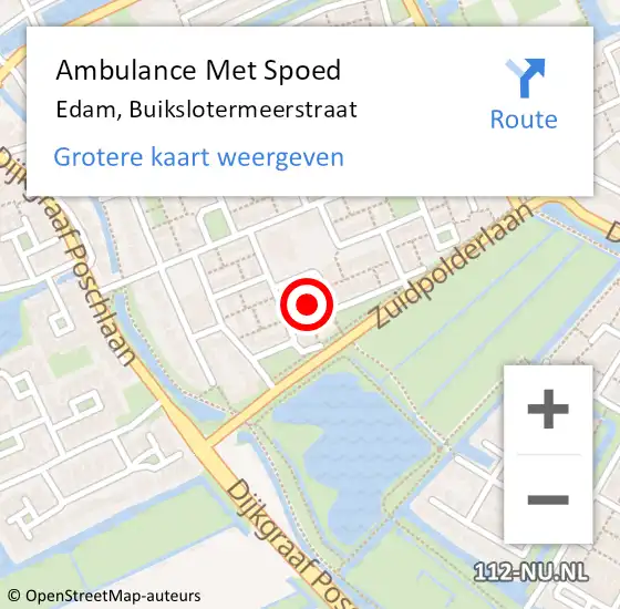 Locatie op kaart van de 112 melding: Ambulance Met Spoed Naar Edam, Buikslotermeerstraat op 16 oktober 2021 10:05