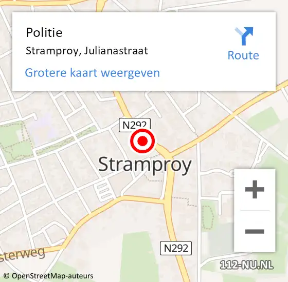 Locatie op kaart van de 112 melding: Politie Stramproy, Julianastraat op 16 oktober 2021 10:31