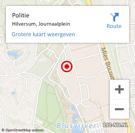 Locatie op kaart van de 112 melding: Politie Hilversum, Journaalplein op 16 oktober 2021 10:46