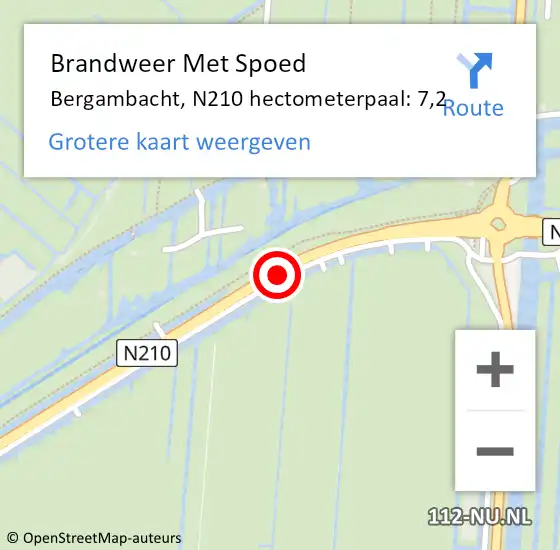 Locatie op kaart van de 112 melding: Brandweer Met Spoed Naar Bergambacht, N210 hectometerpaal: 7,2 op 16 oktober 2021 11:09