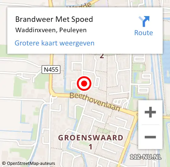 Locatie op kaart van de 112 melding: Brandweer Met Spoed Naar Waddinxveen, Peuleyen op 16 oktober 2021 11:22