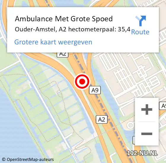 Locatie op kaart van de 112 melding: Ambulance Met Grote Spoed Naar Ouder-Amstel, A2 hectometerpaal: 35,4 op 16 oktober 2021 11:28