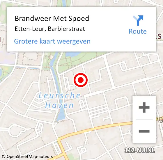 Locatie op kaart van de 112 melding: Brandweer Met Spoed Naar Etten-Leur, Barbierstraat op 16 oktober 2021 11:37