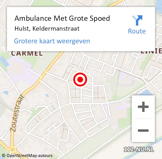 Locatie op kaart van de 112 melding: Ambulance Met Grote Spoed Naar Hulst, Keldermanstraat op 6 oktober 2013 11:13