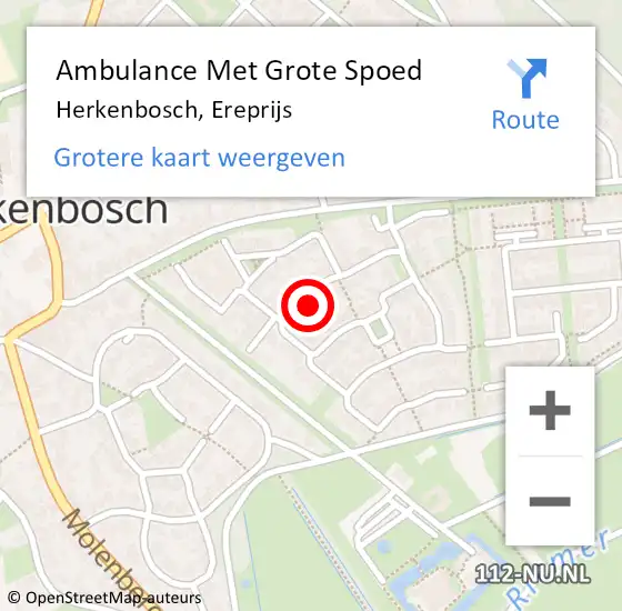 Locatie op kaart van de 112 melding: Ambulance Met Grote Spoed Naar Herkenbosch, Ereprijs op 16 oktober 2021 12:13