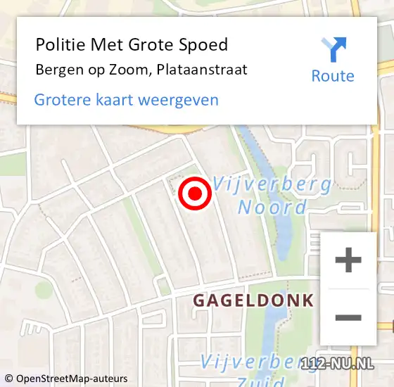 Locatie op kaart van de 112 melding: Politie Met Grote Spoed Naar Bergen op Zoom, Plataanstraat op 16 oktober 2021 12:23