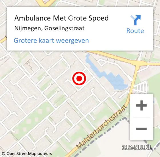 Locatie op kaart van de 112 melding: Ambulance Met Grote Spoed Naar Nijmegen, Goselingstraat op 16 oktober 2021 13:08