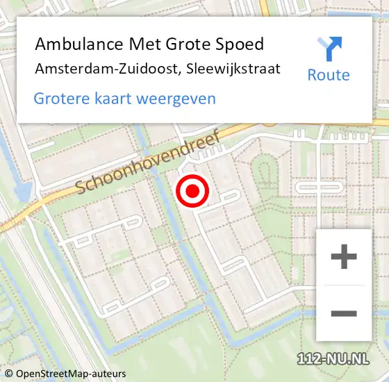 Locatie op kaart van de 112 melding: Ambulance Met Grote Spoed Naar Amsterdam-Zuidoost, Sleewijkstraat op 16 oktober 2021 13:15