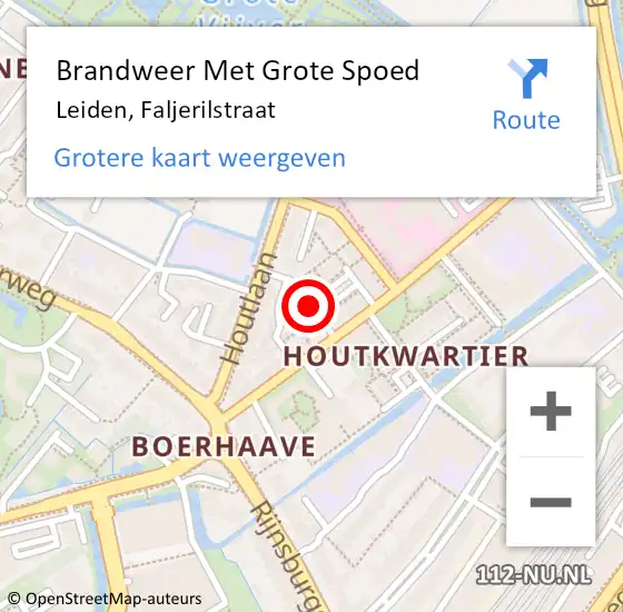 Locatie op kaart van de 112 melding: Brandweer Met Grote Spoed Naar Leiden, Faljerilstraat op 16 oktober 2021 13:17