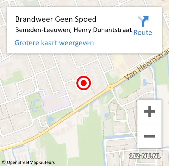 Locatie op kaart van de 112 melding: Brandweer Geen Spoed Naar Beneden-Leeuwen, Henry Dunantstraat op 16 oktober 2021 13:32