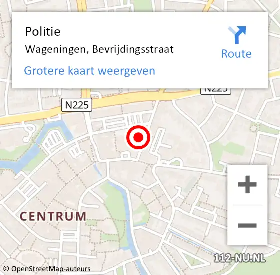 Locatie op kaart van de 112 melding: Politie Wageningen, Bevrijdingsstraat op 16 oktober 2021 14:01