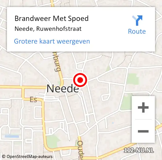 Locatie op kaart van de 112 melding: Brandweer Met Spoed Naar Neede, Ruwenhofstraat op 16 oktober 2021 14:04