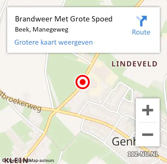 Locatie op kaart van de 112 melding: Brandweer Met Grote Spoed Naar Beek, Manegeweg op 16 oktober 2021 14:19