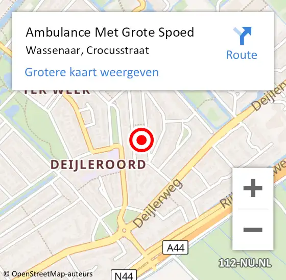 Locatie op kaart van de 112 melding: Ambulance Met Grote Spoed Naar Wassenaar, Crocusstraat op 16 oktober 2021 14:21