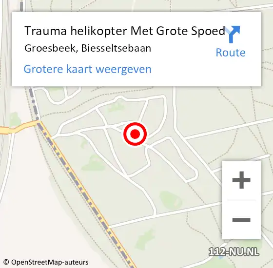Locatie op kaart van de 112 melding: Trauma helikopter Met Grote Spoed Naar Groesbeek, Biesseltsebaan op 16 oktober 2021 14:26