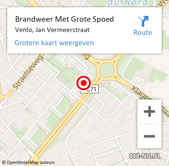 Locatie op kaart van de 112 melding: Brandweer Met Grote Spoed Naar Venlo, Jan Vermeerstraat op 16 oktober 2021 14:46
