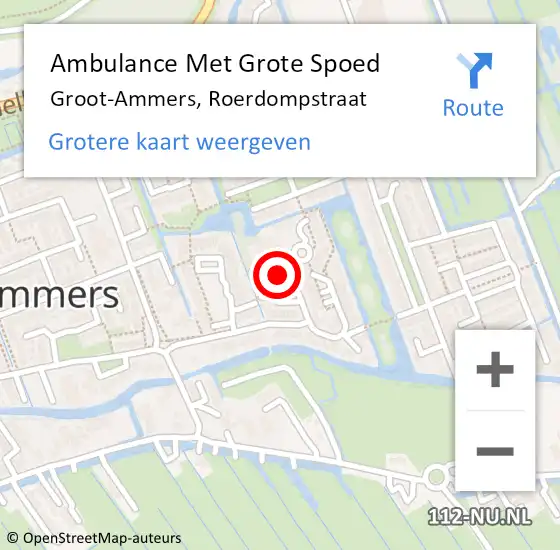 Locatie op kaart van de 112 melding: Ambulance Met Grote Spoed Naar Groot-Ammers, Roerdompstraat op 16 oktober 2021 14:48