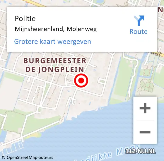 Locatie op kaart van de 112 melding: Politie Mijnsheerenland, Molenweg op 16 oktober 2021 14:58