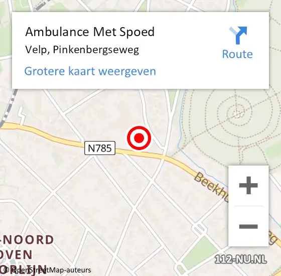 Locatie op kaart van de 112 melding: Ambulance Met Spoed Naar Velp, Pinkenbergseweg op 16 oktober 2021 15:03