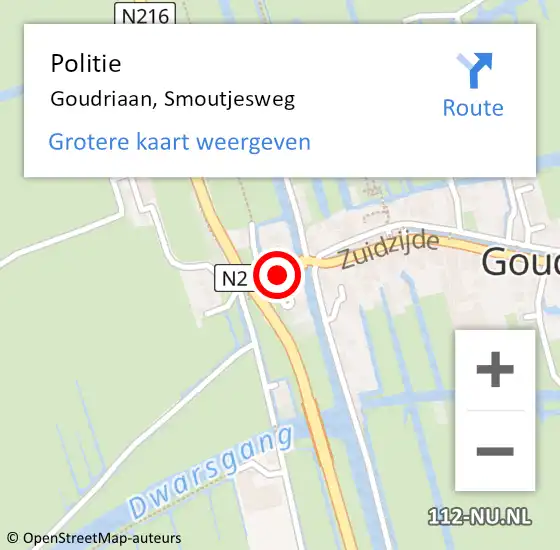 Locatie op kaart van de 112 melding: Politie Goudriaan, Smoutjesweg op 16 oktober 2021 15:18