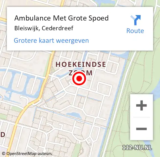 Locatie op kaart van de 112 melding: Ambulance Met Grote Spoed Naar Bleiswijk, Cederdreef op 16 oktober 2021 15:20