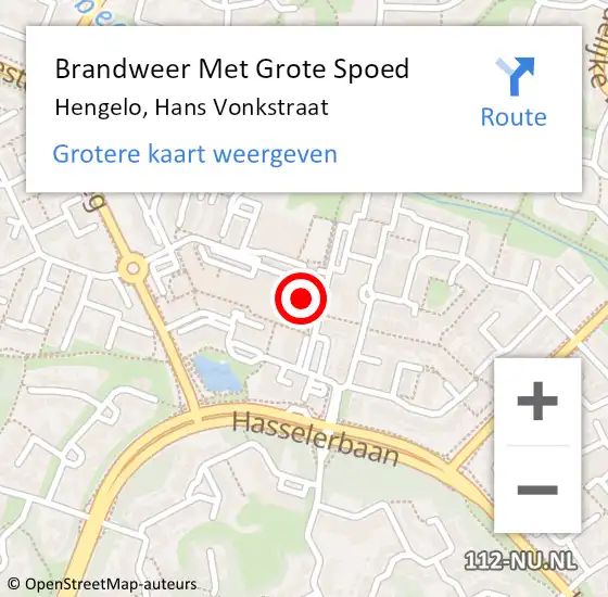 Locatie op kaart van de 112 melding: Brandweer Met Grote Spoed Naar Hengelo, Hans Vonkstraat op 16 oktober 2021 15:59