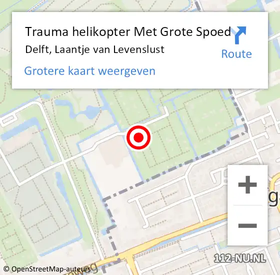 Locatie op kaart van de 112 melding: Trauma helikopter Met Grote Spoed Naar Delft, Laantje van Levenslust op 16 oktober 2021 16:03