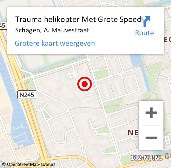 Locatie op kaart van de 112 melding: Trauma helikopter Met Grote Spoed Naar Schagen, A. Mauvestraat op 16 oktober 2021 16:15