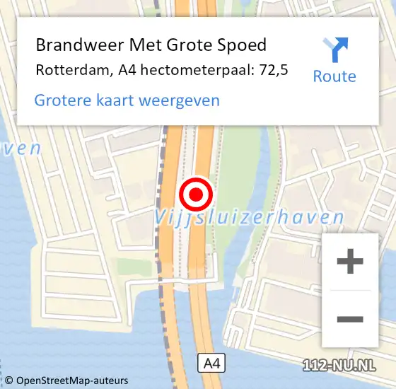 Locatie op kaart van de 112 melding: Brandweer Met Grote Spoed Naar Rotterdam, A4 hectometerpaal: 72,5 op 16 oktober 2021 16:50