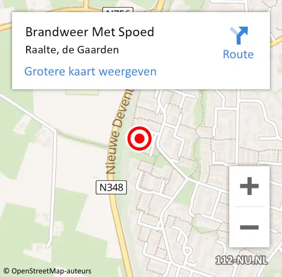 Locatie op kaart van de 112 melding: Brandweer Met Spoed Naar Raalte, de Gaarden op 16 oktober 2021 16:50