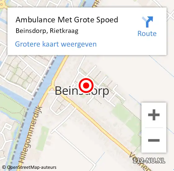 Locatie op kaart van de 112 melding: Ambulance Met Grote Spoed Naar Beinsdorp, Rietkraag op 16 oktober 2021 17:13