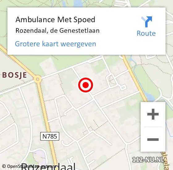 Locatie op kaart van de 112 melding: Ambulance Met Spoed Naar Rozendaal, de Genestetlaan op 16 oktober 2021 17:35