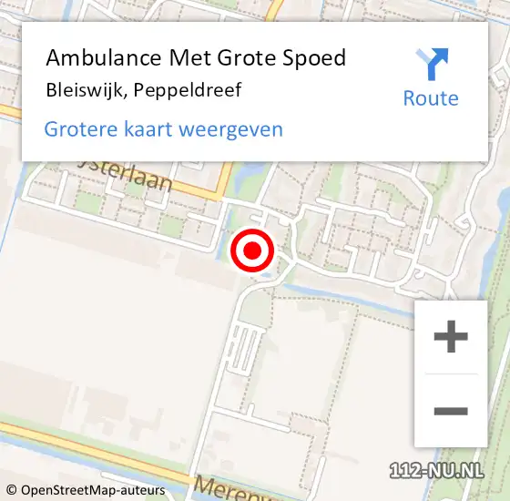 Locatie op kaart van de 112 melding: Ambulance Met Grote Spoed Naar Bleiswijk, Peppeldreef op 16 oktober 2021 18:01
