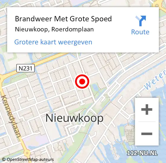 Locatie op kaart van de 112 melding: Brandweer Met Grote Spoed Naar Nieuwkoop, Roerdomplaan op 16 oktober 2021 18:20