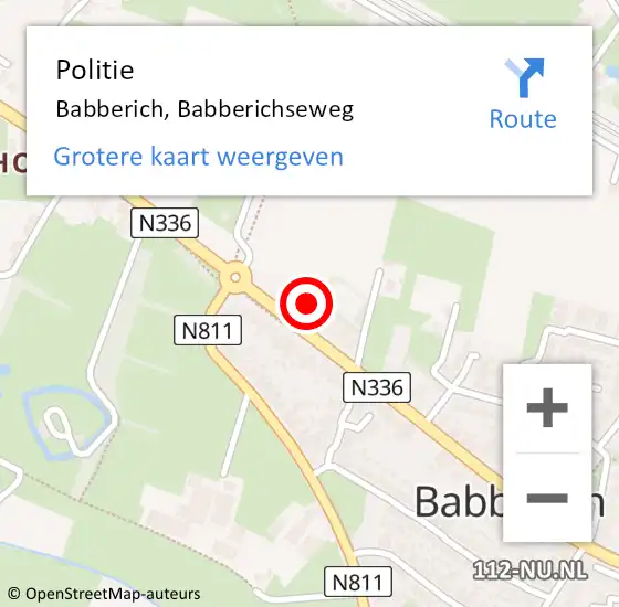 Locatie op kaart van de 112 melding: Politie Babberich, Babberichseweg op 16 oktober 2021 18:46