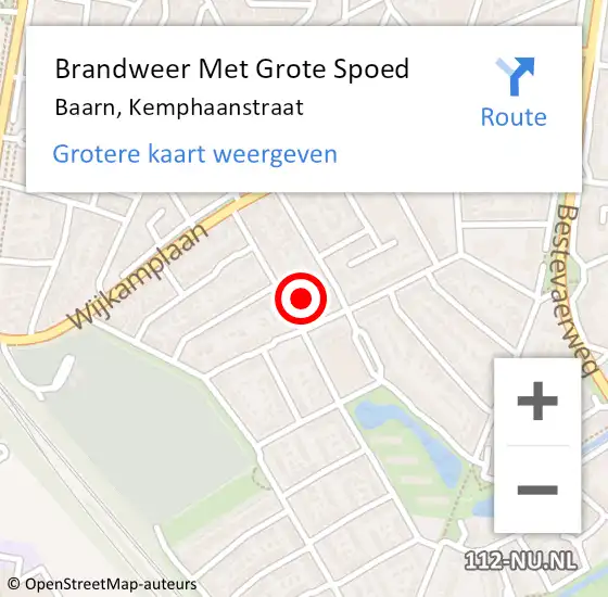 Locatie op kaart van de 112 melding: Brandweer Met Grote Spoed Naar Baarn, Kemphaanstraat op 16 oktober 2021 18:59